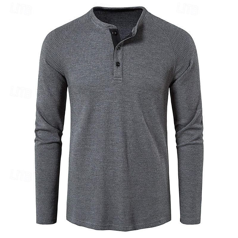 Men's Button T Shirt T Shirt Waffle Henley Shirt Henley Shirt Long Sleeve Henley Spring &  Fall Plain Fashion Designer Basic Vacation Street Going out Black White Red Top Tee for Men2