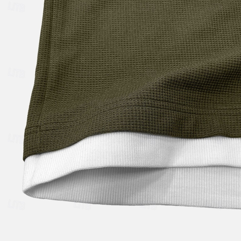 Men's Waffle T-shirt Pullover Sweatshirt Tee Top Long Sleeve Shirt Long Sleeve Crew Neck Fall Spring &  Fall Plain Fashion Designer Basic Fashion Fake two piece Vacation Street Casual Dark Brown Navy3