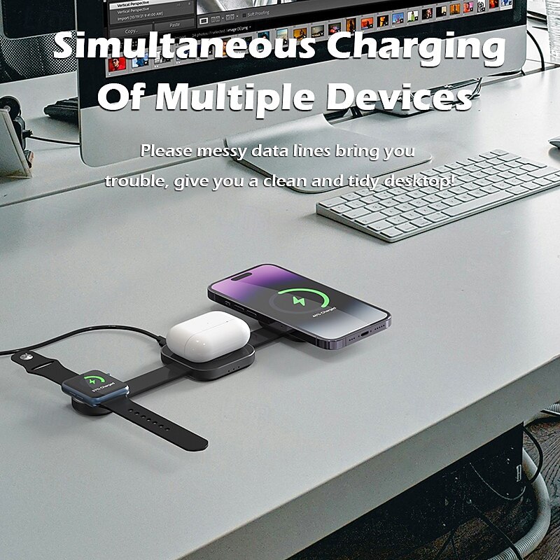 New compact and convenient three-in-one magnetic wireless charger for Apple Huawei cell phone headset watch4