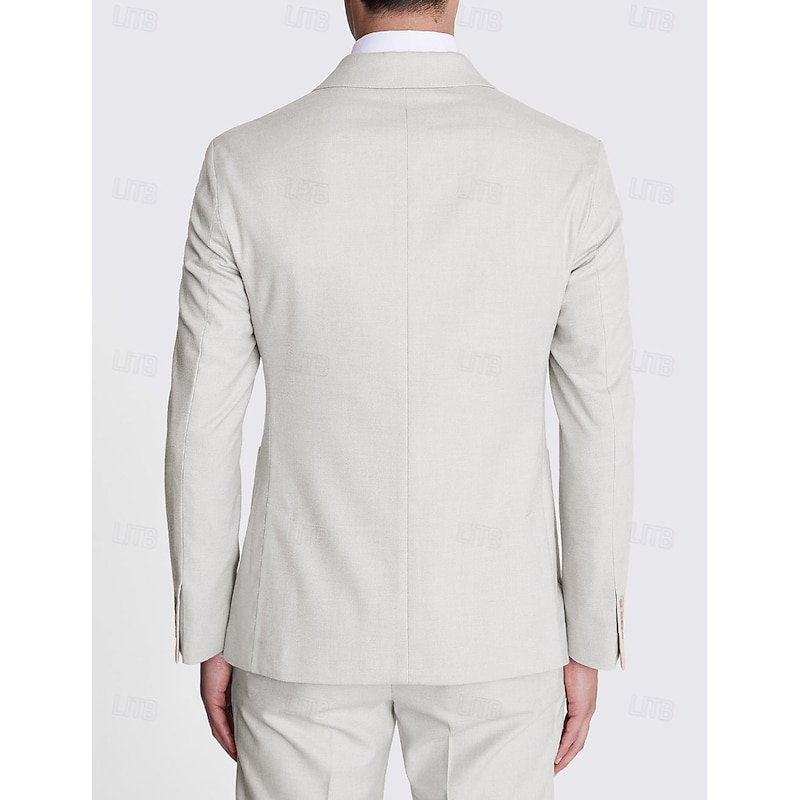 Men's Beach Wedding Suits Notch White Solid Colored Tailored Fit 2 Piece Single Breasted Two-buttons2
