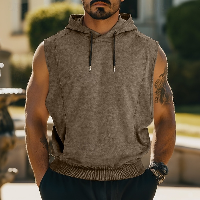 Men's Tank Top Sleeveless Hoodie Sleeveless Hooded Summer Spring Fall Vintage Drawstring Casual Activewear Navy Black Gray Top Tee for Men4