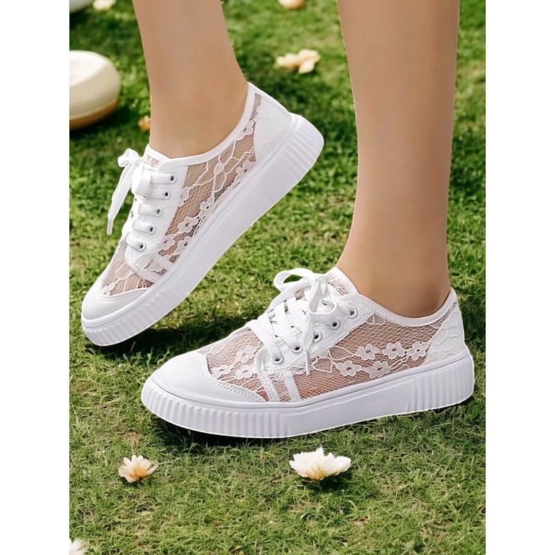 Floral Lace Wedding Sneakers for Women – Casual Bridal Shoes with Comfortable Sole and Lace-Up Design