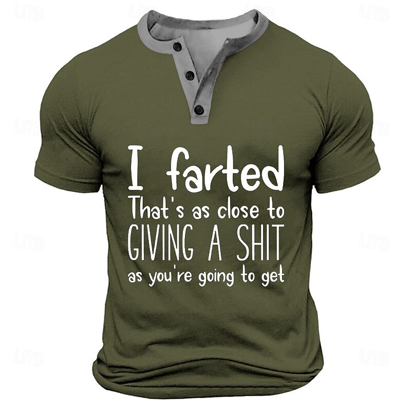 Men's Text Funny T Shirt Henley Shirt Short Sleeve Designer Retro Vintage Street Casual Daily Summer Spring Army Green Navy Black Henley Henley T-Shirt4