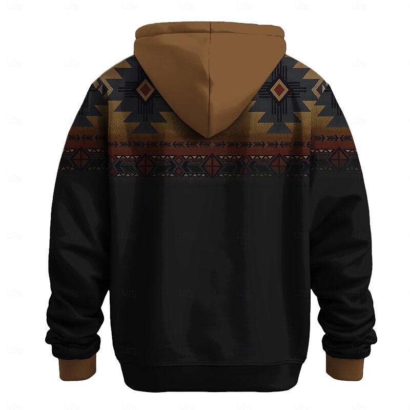 Men's Aztec Hoodies Sweatshirt Ethnic Cowboy Long Sleeve Crew Neck Holiday Streetwear Brown Drawstring Fall Winter Designer2
