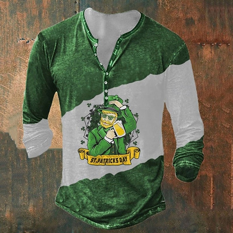 Men's St. Patrick Shamrock Henley Shirt T shirt Tee Tee Top Long Sleeve 3D Print Fashion Designer Basic Vacation St.Patrick's Day Street Spring &  Fall Green 1# Green 2# Green 3# Green Henley Henley4