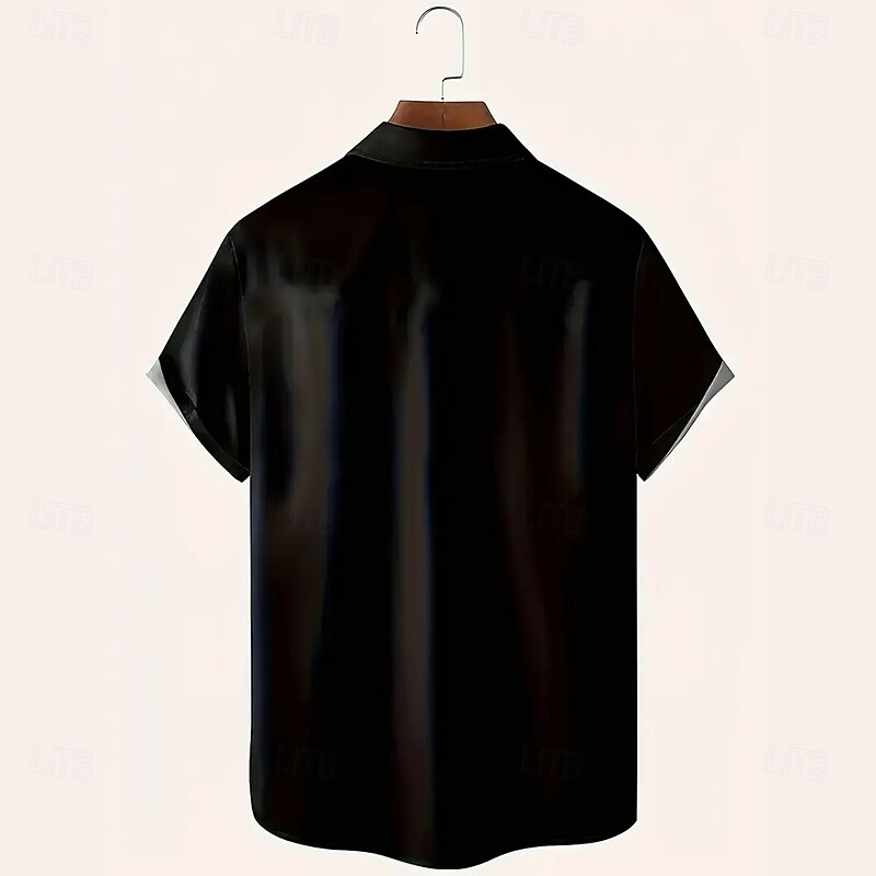 Men's Pinstripe Casual Shirt Bowling Shirt Button Up Shirt Short Sleeve Casual Causal Casual Summer Spring Turndown Button Up Pocket Black2