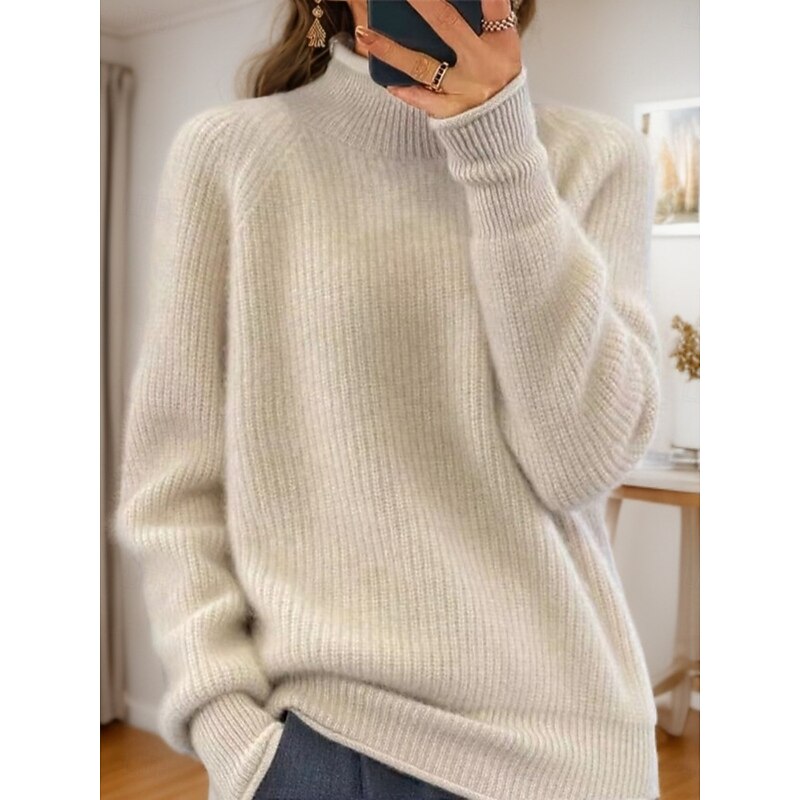 Women's Sweater Casual Soft Pure Color Ribbed Turtleneck Knitted Long Sleeve Regular Tops Knit Outdoor Daily Weekend Yellow Pink Fall Winter2