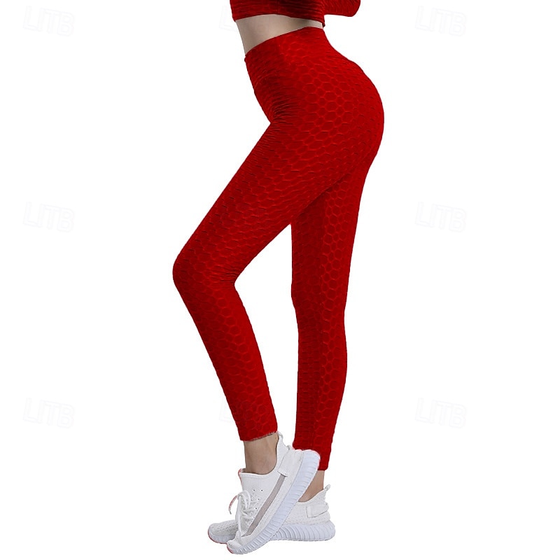 Women's Yoga Pants Yoga Leggings Basic Butt Lift Tummy Control High Waist Pilates Gym Workout Workout Cropped Leggings Tights Bubble Fashion Black Pink Red Fall Winter Sports Activewear Stretchy Slim