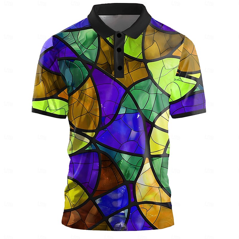 Men's Graphic Geometric Golf Shirt Short Sleeve Polo Shirts Collared Shirts Casual School Outdoor Street Dailywear 3D Print Summer Blue Purple Green3