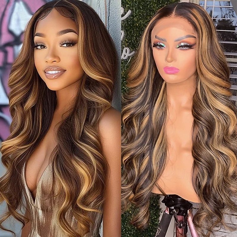 4x4 Human Hair Highlights P4/27 Front Lace Straight Hair Wig 150% Density