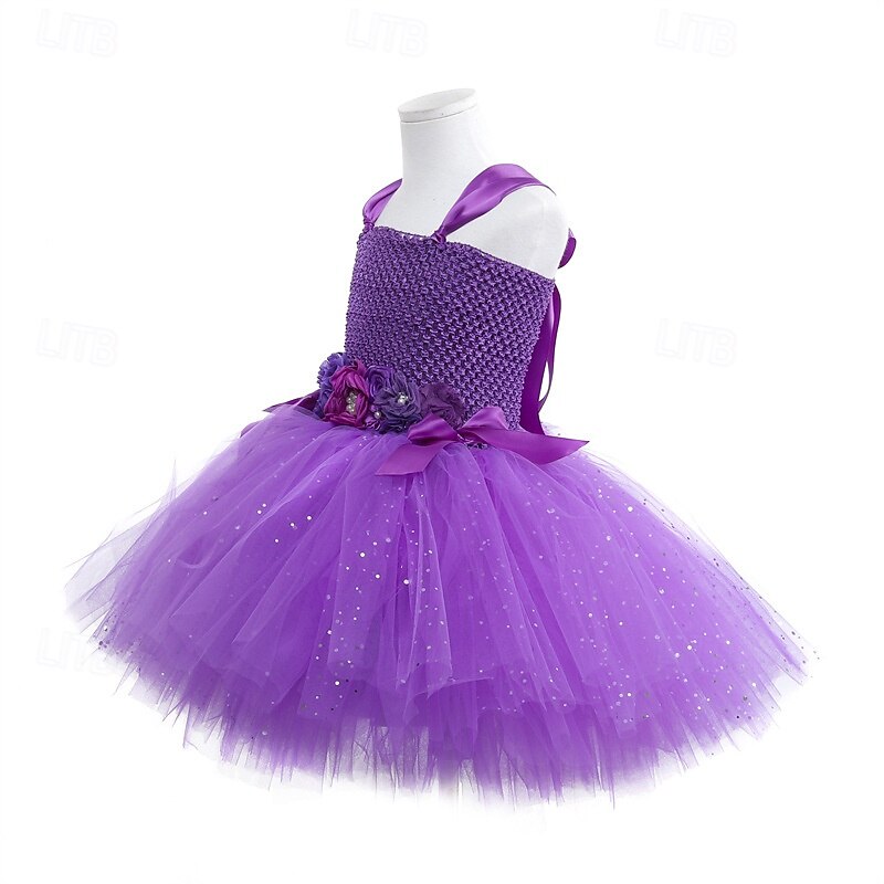 Kids Girls' Party Dress Solid Color Sleeveless Performance Birthday Mesh Beautiful Sweet Polyester Knee-length Party Dress Swing Dress A Line Dress Summer 4-12 Years Purple4