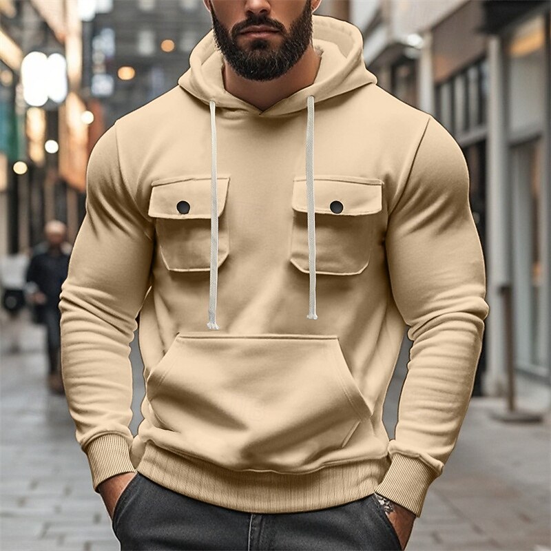 Men's Hoodie Black Army Green Khaki Light Grey Dark Gray Hooded Plain Pocket Sports & Outdoor Daily Holiday Polyester Streetwear Basic Casual Spring &  Fall Clothing Apparel Hoodies Sweatshirts3