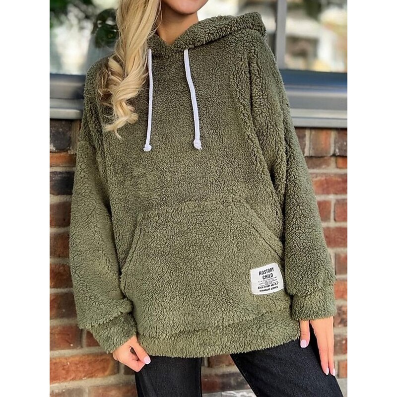 Women's Pullover Hoodie Sweatshirt Plain Warm Streetwear Casual Long Sleeve Hooded Regular Tops Casual Patchwork Black Green Khaki Spring Fall Winter2