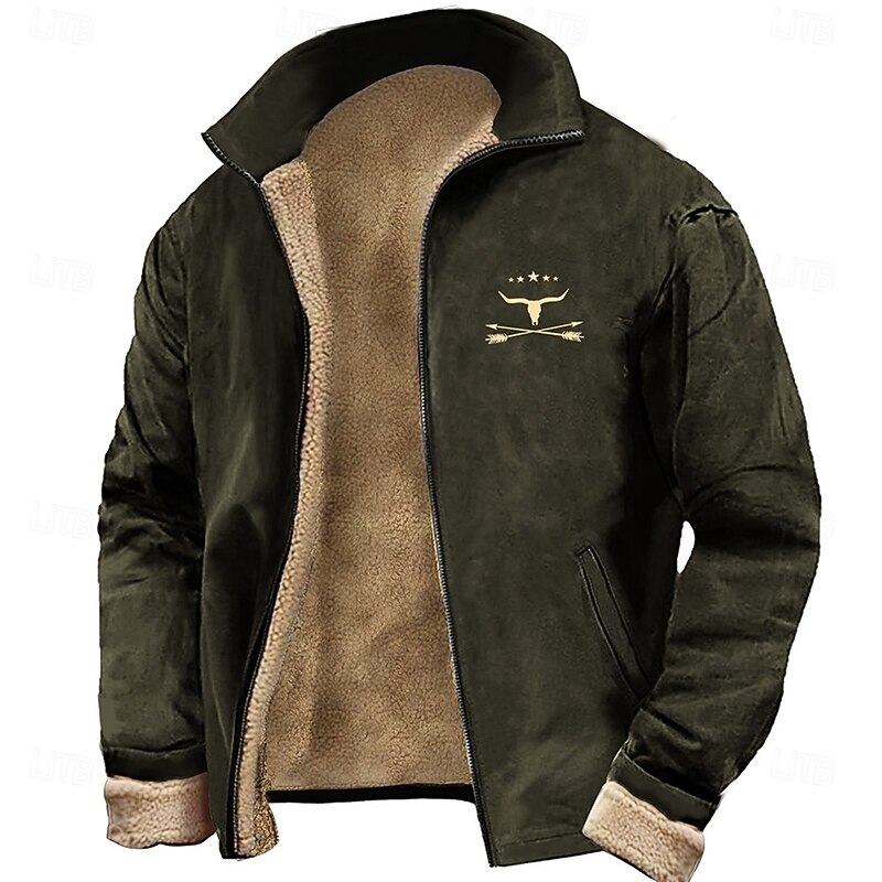 Men's Cattle Sweatshirt Sweatshirt Sweatshirt Stand Collar Daily Print Streetwear Zip Up Fall Winter4