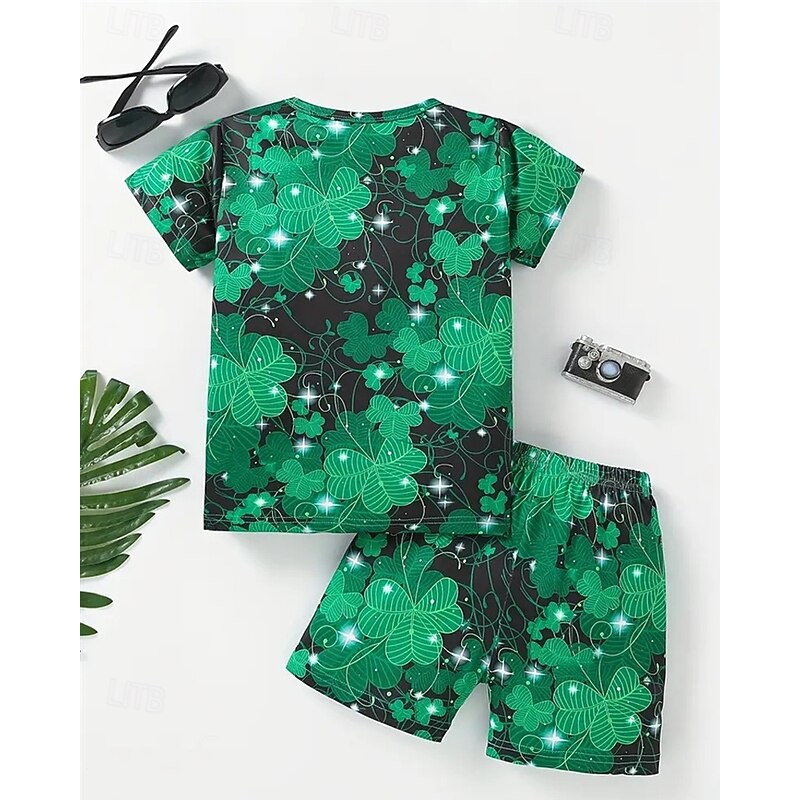 St. Patrick Boys 3D Graphic T-shirt & Shorts Set Short Sleeve Summer Spring Sports Fashion Daily Kids 4-12 Years Crew Neck Outdoor Vacation Sports Tailored Fit2