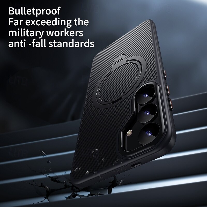 Phone Case For Samsung Galaxy S25 S24 Ultra Plus S23 Back Cover with Stand Holder Magnetic Support Wireless Charging Retro TPU PC3