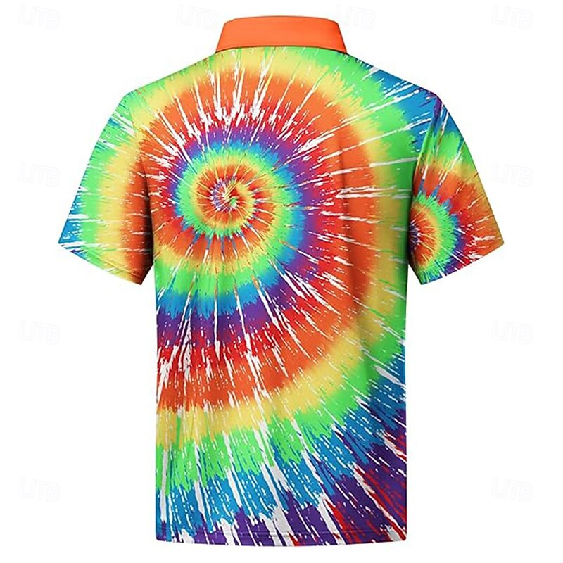 Men's Geometric Golf Shirt Short Sleeve Polo Shirts Collared Shirts Casual Outdoor Athleisure Home Wear 3D Print Rainbow2