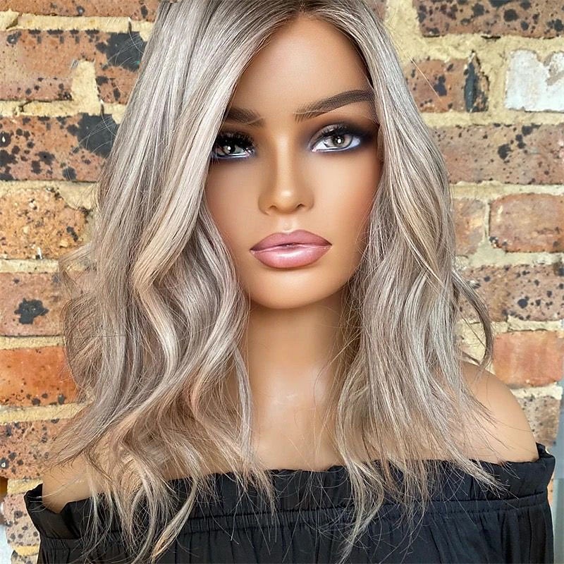 Remy Human Hair 5x5 Closure 13x4 Lace Front Wig Short Bob Layered Haircut Brazilian Hair Wavy Multi-color Wig 130% 150% Density with Baby Hair Highlighted / Balayage Hair 100% Virgin Glueless3