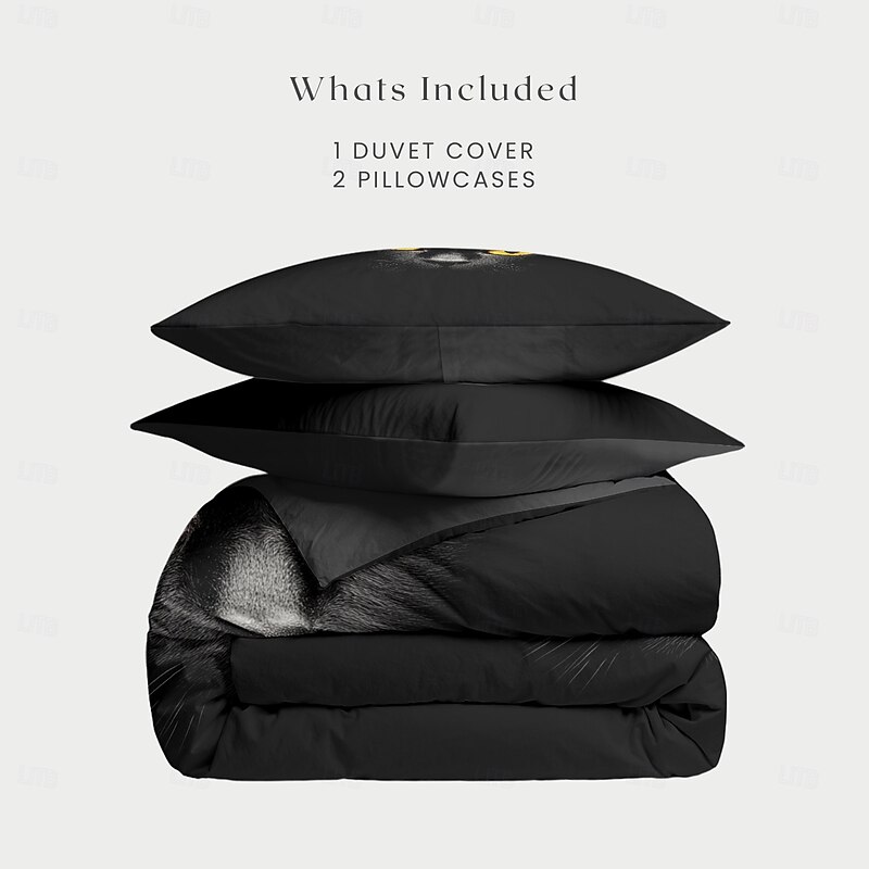 3D Print Black Cat Duvet Cover Set Stylish and Whimsical Bedding with Cat Design Soft and Durable Microfiber Includes Duvet Cover and Pillowcases Perfect for Cat Lovers3