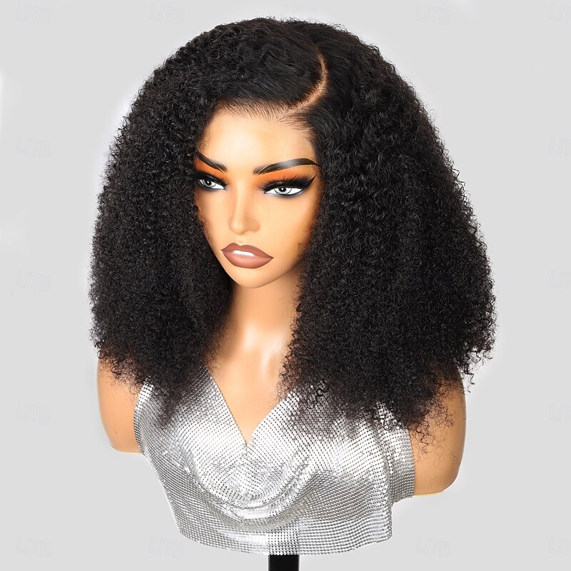 5*5 Human Hair Lace Wig Natural Color Kinky Curly Lace Wig 200% Density3