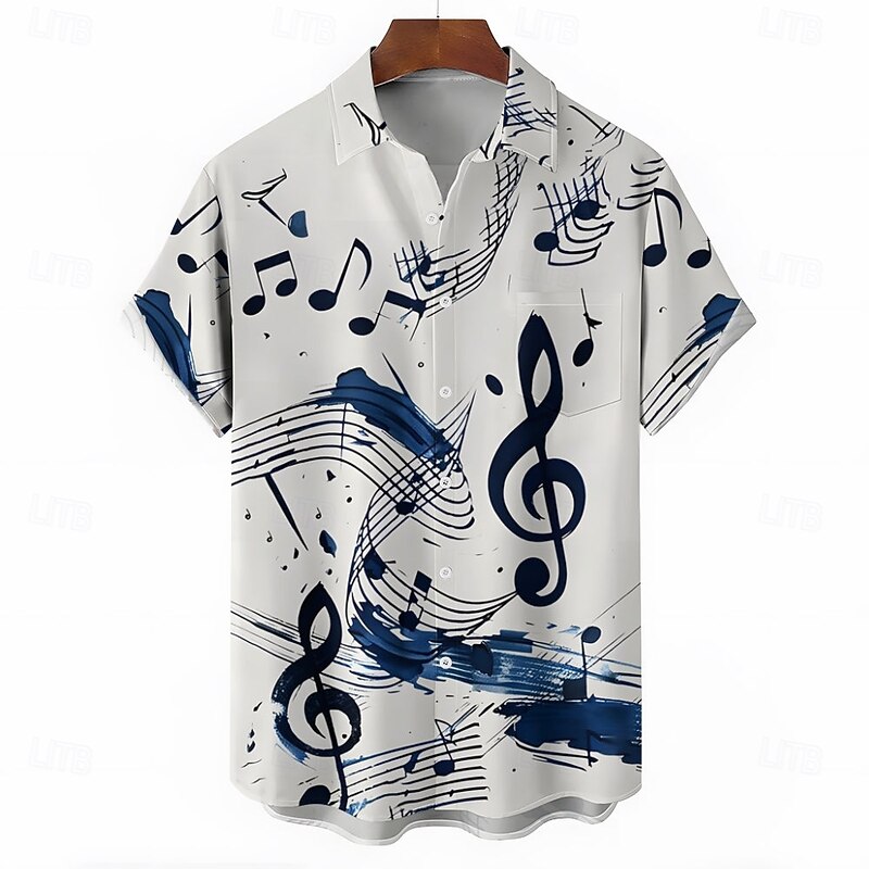 Men's Boardmasters Notes Casual Shirt Button Up Shirt Short Sleeve Casual Causal Casual Summer Spring Turndown Button Up White2