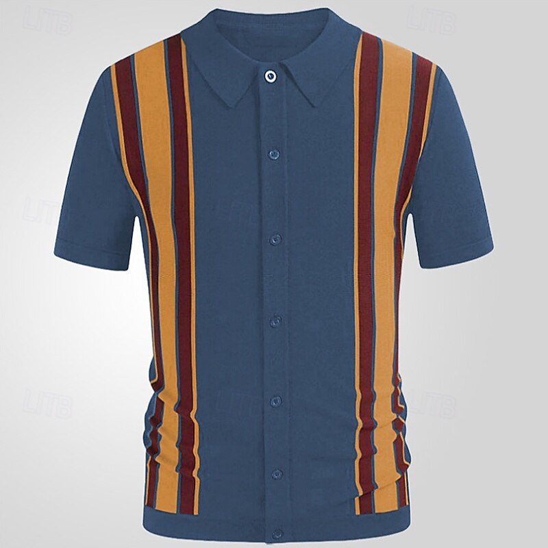 Men's Button Up Polos Golf Shirt Casual Sports Lapel Short Sleeve Fashion Basic Color Block Patchwork Buttons Summer Black Navy Blue Brown Button Up Polos2