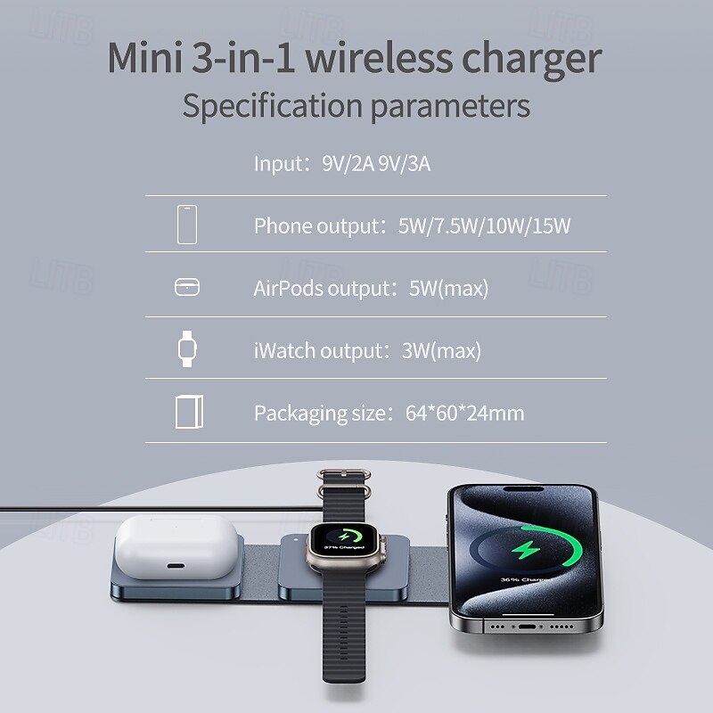 Wireless Charger Wireless Charging Station Foldable Charging Station CE Certified Fast Wireless Charging MagSafe 3 in 1 For Compatible with any wireless charging enabled devices2