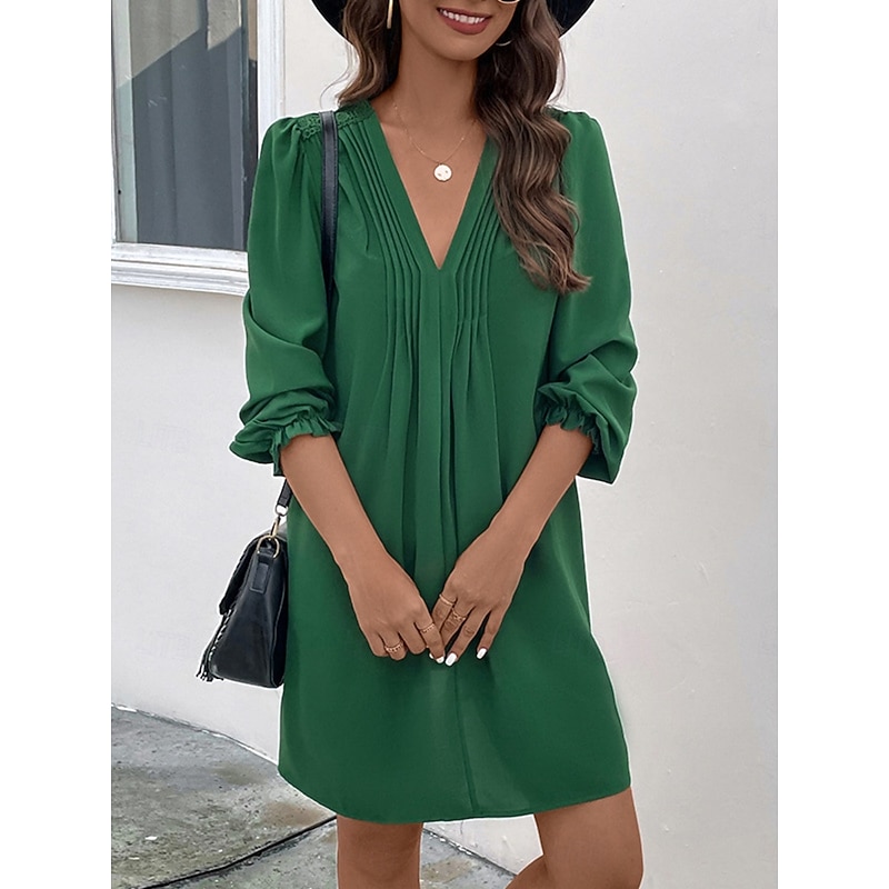 Women's Casual Dress Mini Dress Ruched Casual V Neck Long Sleeve Green Color4