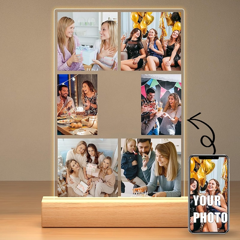 Personalized Photo Lamp Custom Photo Acrylic Night Light USB Powered Warm white Add Your Image Perfect for Valentine's Day Lovers Birthday Boyfriends Girlfriends and Family
