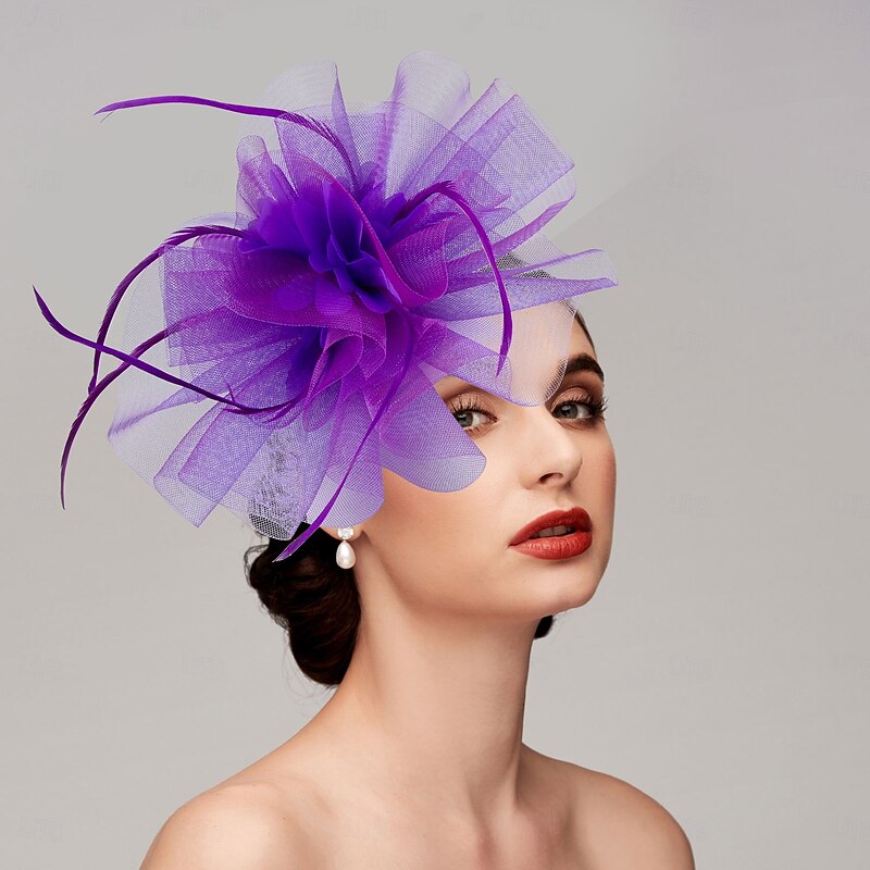 Fascinators Feather Net Veil Hat Wedding Ladies Day With Feather Cap Headpiece Headwear2