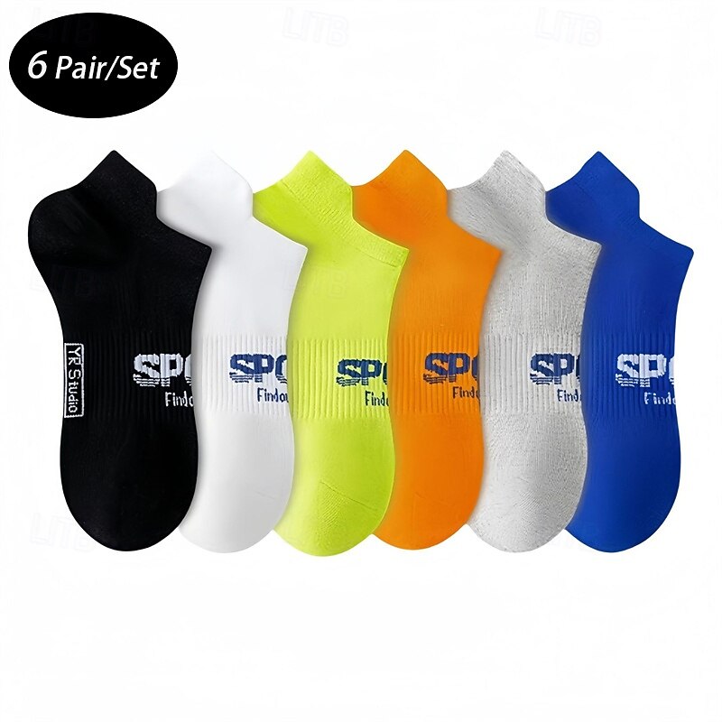 Men's 6 Pieces Multi Packs Socks Ankle Socks Running Socks Casual Socks Black White Color Letter Vacation Sports & Outdoor Daily Basic Medium Spring Fall Fashion Casual