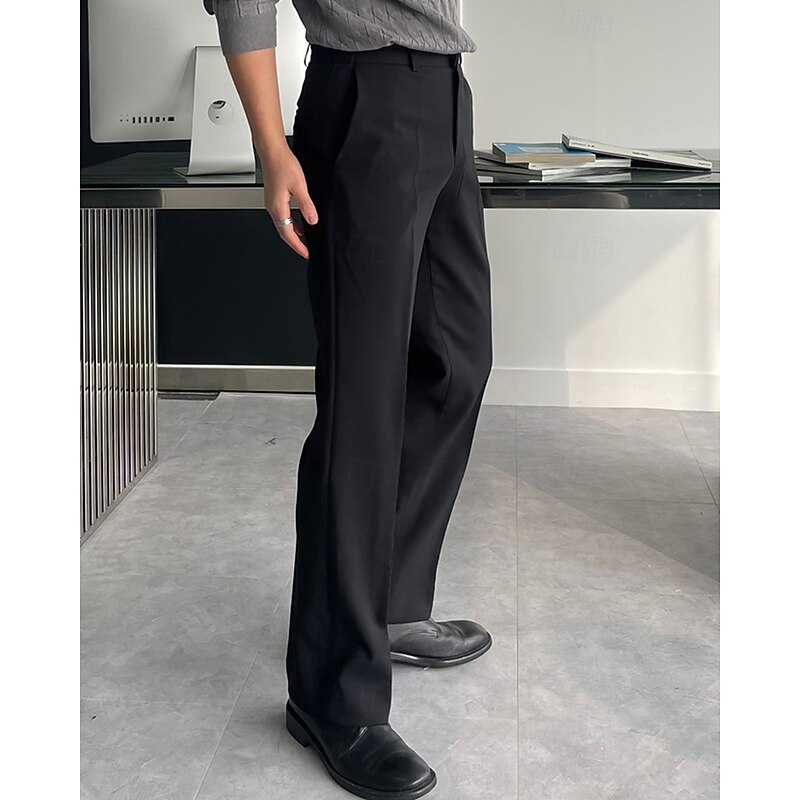 Men's Graduation Dress Pants Trousers Chinos Slacks Buttons Pocket Straight Leg Plain Comfort Formal Party Work Fashion Classic Style Black Dark Gray Micro-elastic3