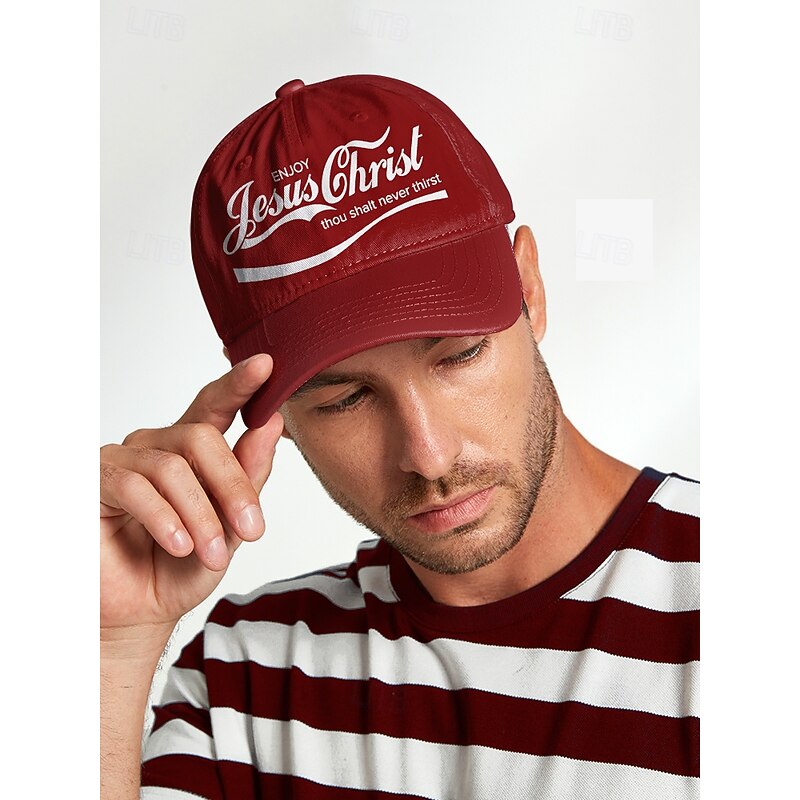 Religious Printed Baseball Cap with 'Enjoy Jesus Christ Thou Shalt Never Thirst' Design, Adjustable Christian Hat for Men and Women, Perfect for Casual Wear, Church Events, and Faith-Based Gifts2