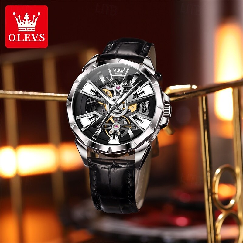 Olevs Brand Men'S Business Belt Automatic Mechanical Watch Fashion Hollow Glow-In-The-Dark Waterproof Sports Men'S Watch3