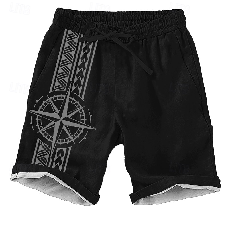 Men's Geometric Pattern Nautical Compass Shorts Beach Shorts Casual Shorts Mid Waist Vacation Streetwear Hawaiian Outdoor Casual Holiday Drawstring Side Pockets Designer Clothing Apparel2