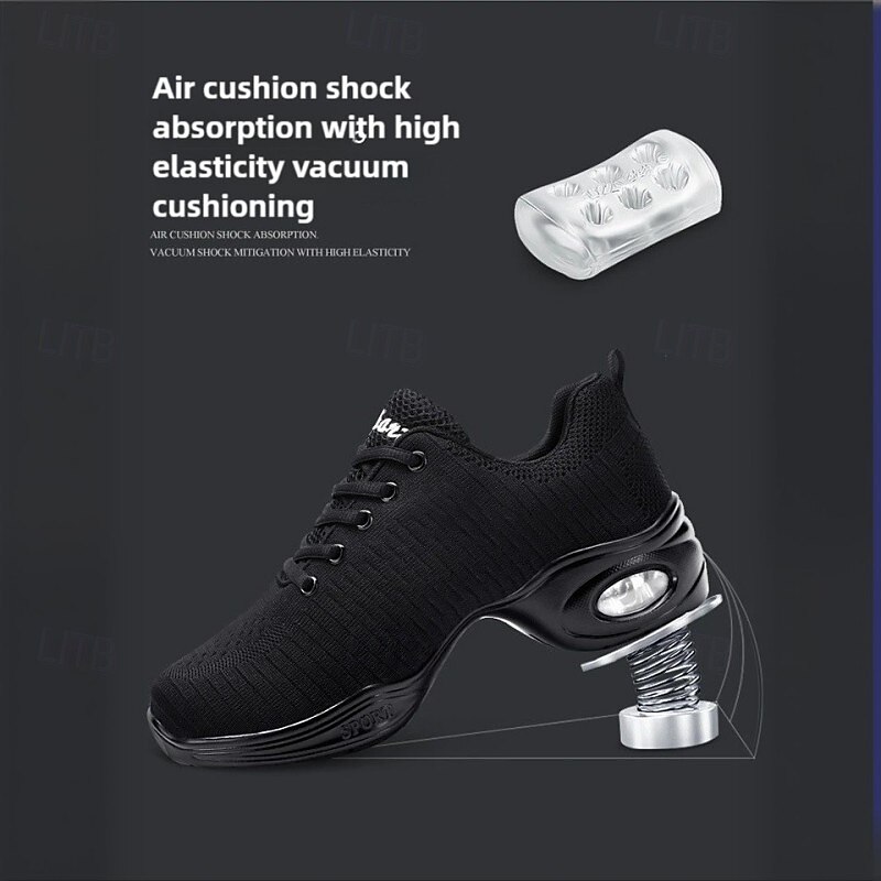 Women's Black Knit Dance Shoes – Lightweight, Air-Cushioned Sole, Breathable Design, Perfect for Latin, Jazz, and Fitness Dance4