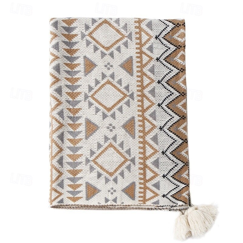 Soft Tassel Knitted Blanket Cozy and Stylish Plaid Design Ideal for Naps, Throws, or Vintage Winter Decor Features Elegant Tassels for a Charming Touch Durable and Comfortable for All-Season Use Perfe2
