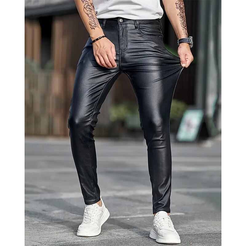 Men's Tapered pants Trousers Lederhosen Buttons Pocket Plain Comfort Outdoor Daily Fashion Casual Black Micro-elastic2
