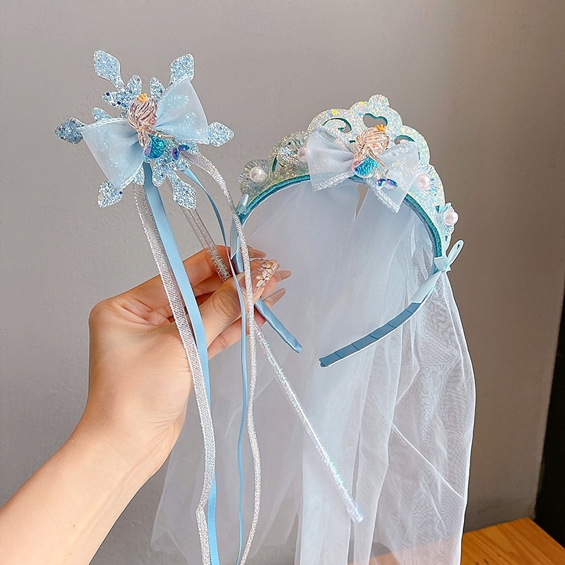 2 Pieces Kids Girls' Hair Accessories Tiara Active Sweet Party Birthday Snowflake Royal Blue Blue3