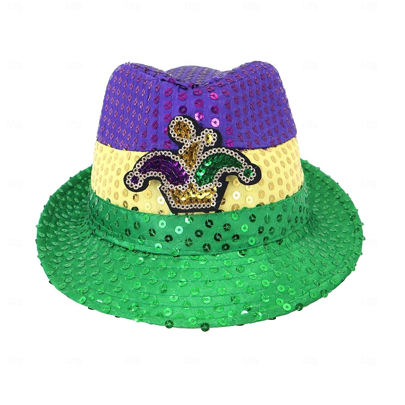 Mardi Gras Hat for Women Glitter Purple Green Yellow Sequin Funny Carnival Parade Party Gift for Sister Mom Bestie3