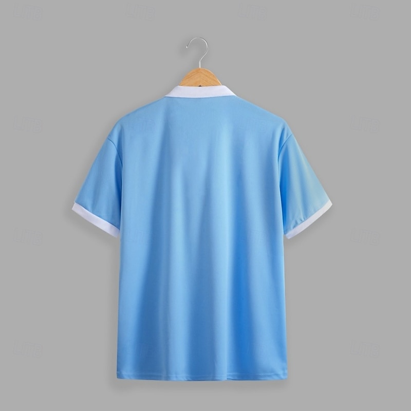 Men's Golf Shirt Pique Polo Shirt Work Casual Lapel Ribbed Polo Collar Short Sleeve Basic Modern Color Block Patchwork Buttons Spring & Summer Regular Fit Light Blue Black White Burgundy Navy Blue3