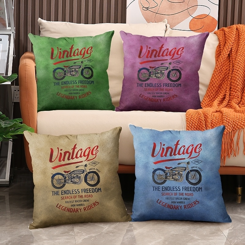 Vintage Motocycle Decorative Toss Pillows Cover 1PC Soft Square Cushion Case Pillowcase for Bedroom Livingroom Sofa Couch Chair3