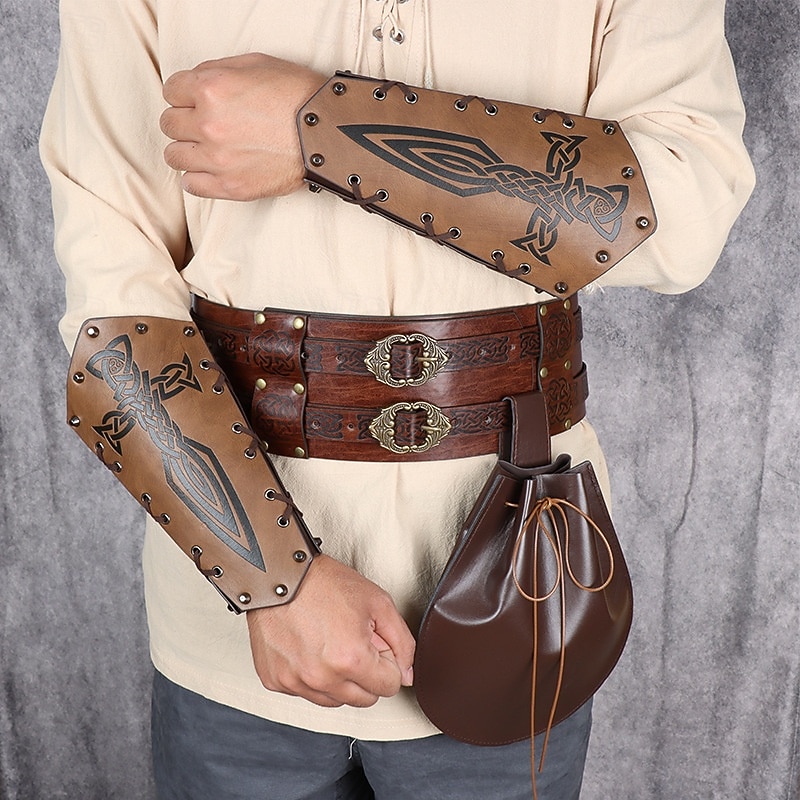 Retro Vintage Medieval Renaissance Armor Waist Belt Belt Pouch Pirate Viking Ranger Fancy Dress Men's Carnival Costume Viking Halloween Carnival Mardi Gras Party LARP Adults' Waist Belt