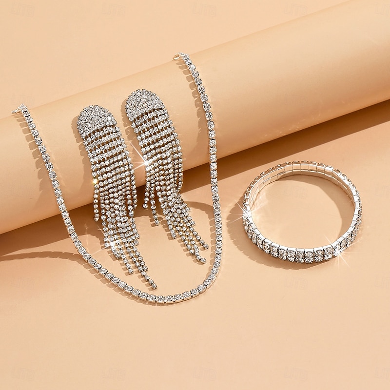Bridal Jewelry Sets One-piece Suit Alloy 1 Bracelet Earrings Necklace Women's Fashion Stylish Luxury Cute Fancy Precious Joy Geometric Jewelry Set For Party Party Evening Wear2
