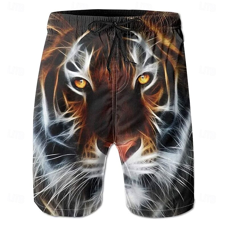 Men's Animal Tiger Swim Trunks Swim Shorts Board Shorts Mid Waist Streetwear Hawaiian Casual Daily Holiday Pocket Drawstring Elastic Waist Designer Clothing Apparel
