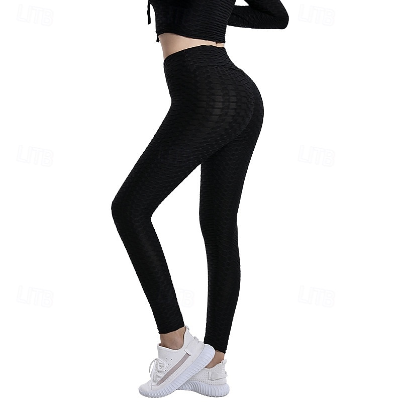Women's Yoga Pants Yoga Leggings Basic Butt Lift Tummy Control High Waist Pilates Gym Workout Workout Cropped Leggings Tights Bubble Fashion Black Pink Red Fall Winter Sports Activewear Stretchy Slim3