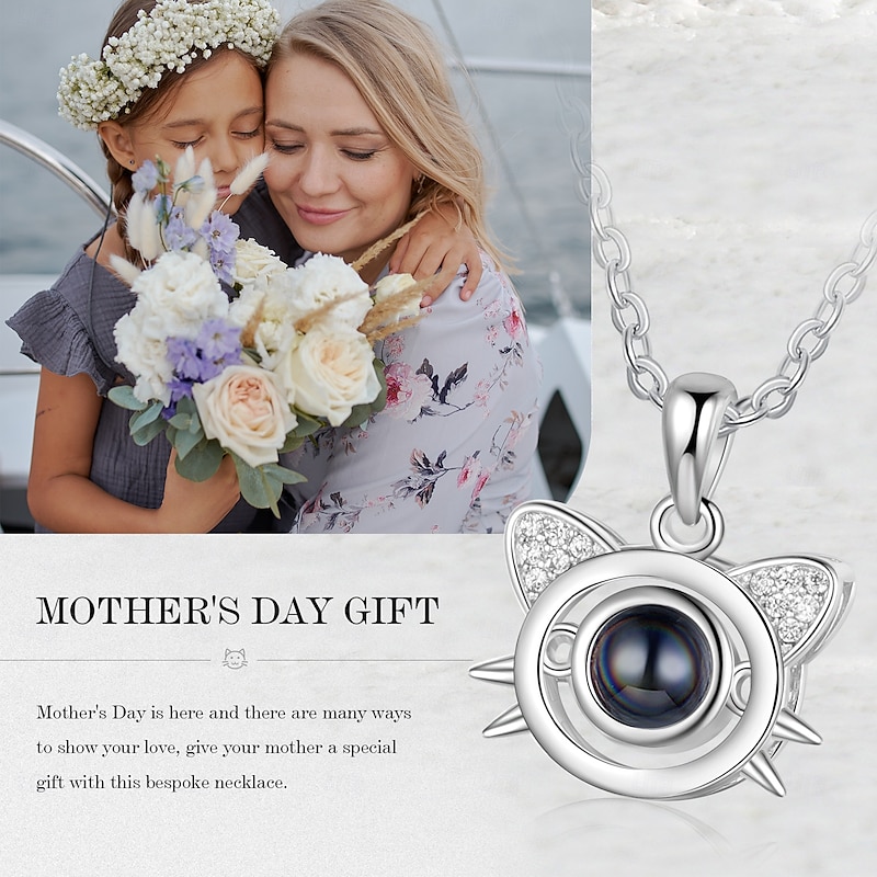Personalized Projection Necklace Custom Best Gift for Mom – Cat Shaped Hollow Pendant for Couples, Ideal Wedding or Mother's Day Gift for Pet Lovers3