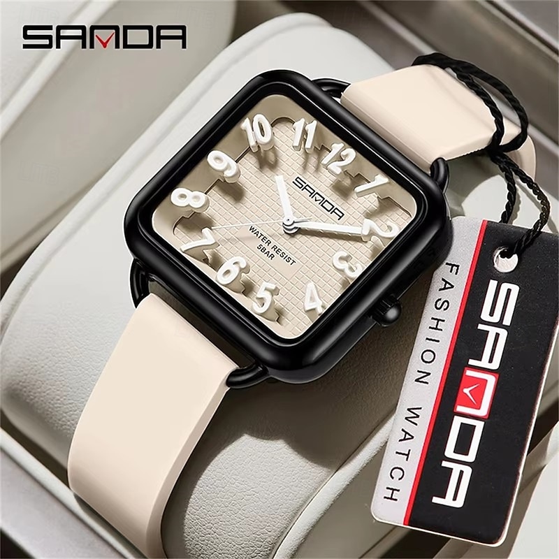 SANDA Women Men Quartz Watch Creative Minimalist Fashion Business Waterproof Decoration Silicone Watch
