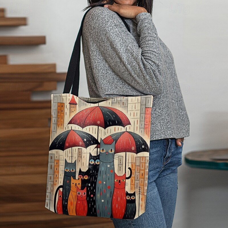 Women's Colorful Cat Tote Bag with Cute Cat Pattern | Perfect for Everyday Use and Shopping2