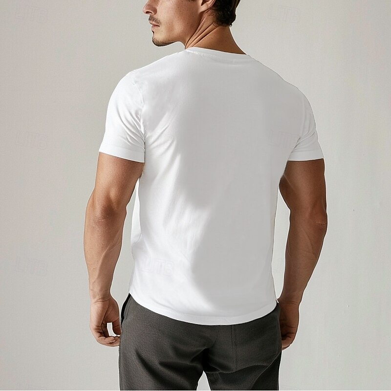 Men's 100% Cotton T Shirt Solid Color V Neck Training Outdoor Short Sleeve V Neck Clothing Apparel Vacation Sports Neutral Fashion2